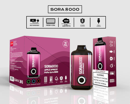 Sora 8000 Puffs Disposable Ecig 650mah type-C rechargeable 14ml Pre-filled ejuice