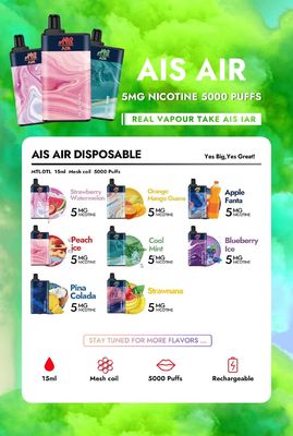 AIS Air 5000 Rechargeable Vape Pen Salt Nicotine Disposable Pen 75g