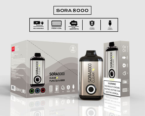 Sora 8000 Puffs Disposable Vape Pod 24 Fruit Flavors 650mah Type C Rechargeable