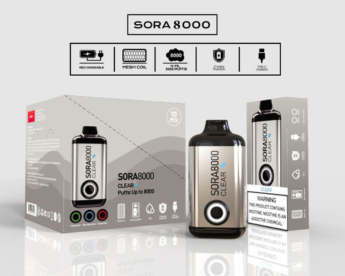 Sora 8000 Puffs Disposable Vape Pod 24 Fruit Flavors 650mah Type C Rechargeable