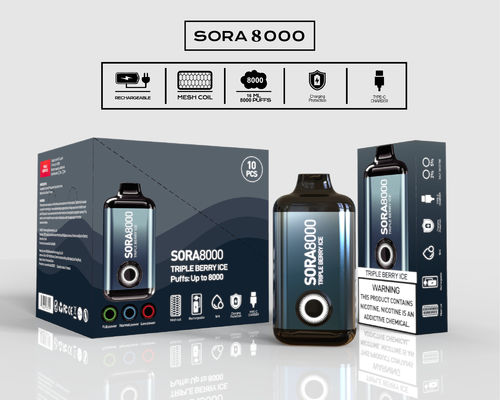 14ml 8000 puffs Prefilled Disposable Vape Cigarette Sora 650mah type-C rechargeable