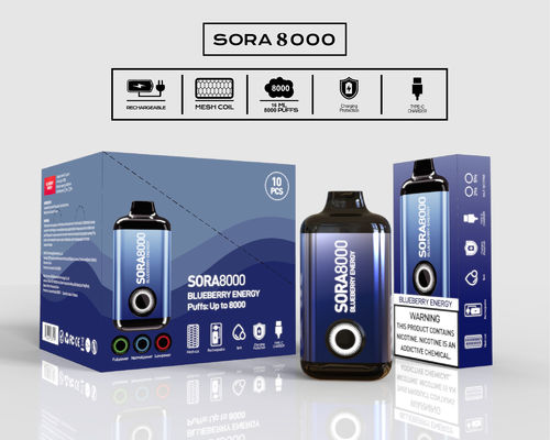 Sora 8000 Puffs Disposable Ecig 650mah type-C rechargeable 14ml Pre-filled ejuice