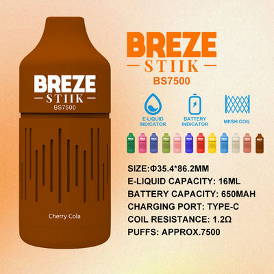 7500 Puffs Prefilled Disposable Vape with Round Drip Tip 200pcs/carton