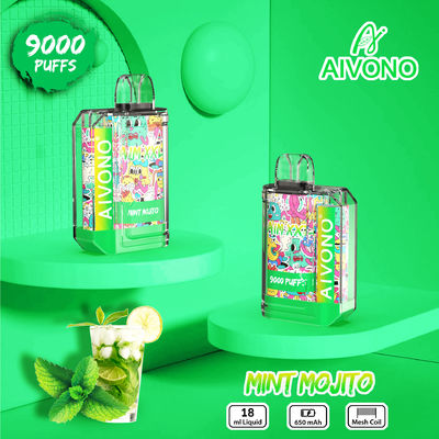 Round Drip Tip Prefilled Disposable Vape Type C Rechargeable 1.2ohm Coil 0%/2%/3%5% Nic 9000 Puffs